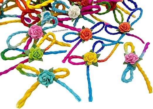 nava chiangmai 手工彩虹桑蚕纸绳装饰迷你花朵蝴蝶结工艺品装饰聚会