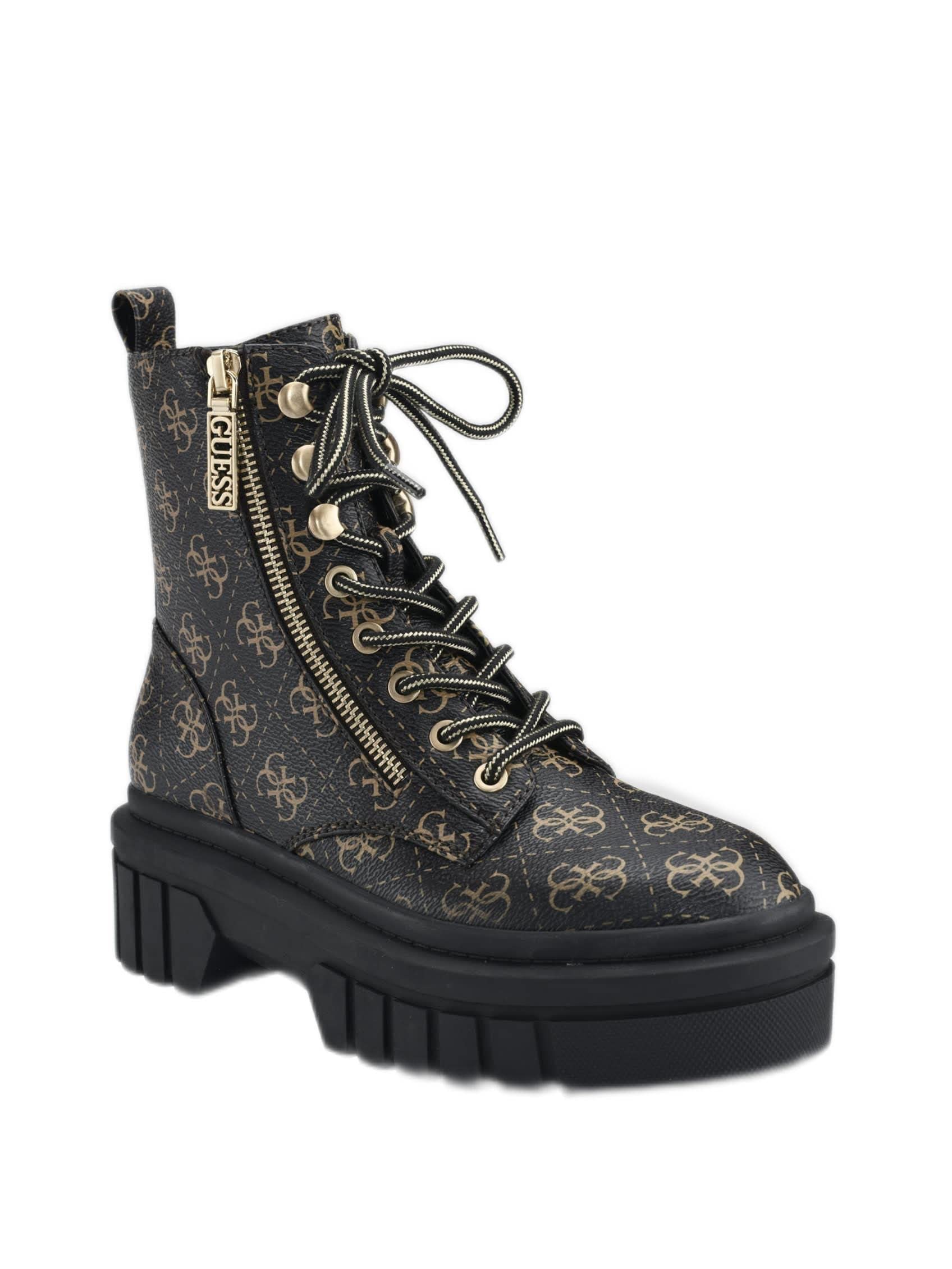 GUESS US Women's Ferina logo zipper combat ankle boots