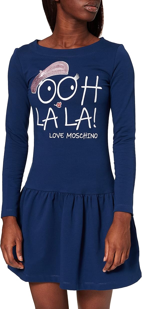 lovemoschino女士修身长袖带垂腰喇叭裙和大号圆领休闲连衣裙