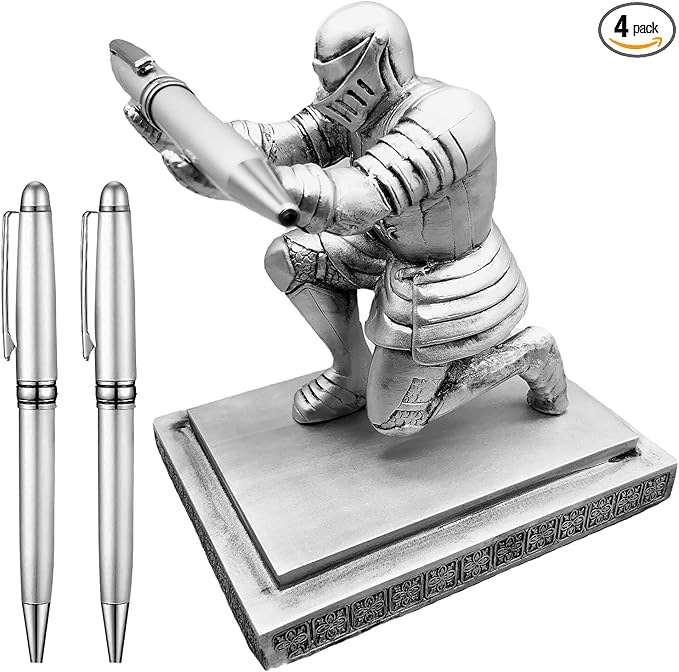 骑士笔筒桌面装饰:骑士笔架带 3 支笔,趣味笔筒,单骑士笔筒,酷炫笔筒办