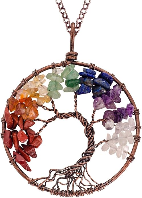 luvalti 生命之树 - 宝石 chakra 首饰 多彩青铜项链