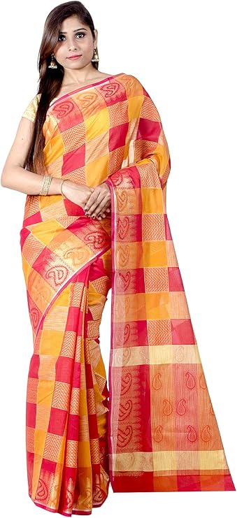 chandrakala 女式艺术丝绸印度民族巴纳拉西纱丽未缝合衬衫(1073)