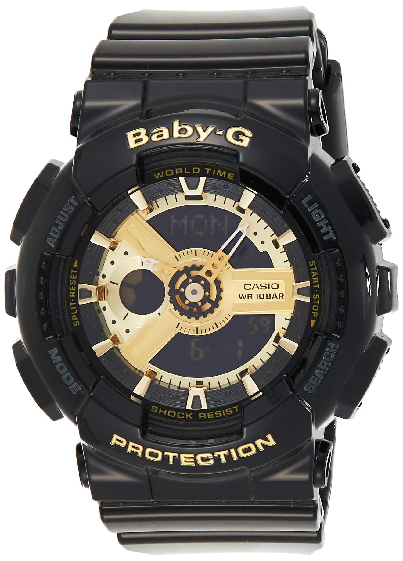 Casio Ladies Baby-G Analog Digital Display Watch Black Resin strap BA-110-1ACR Black/Gold