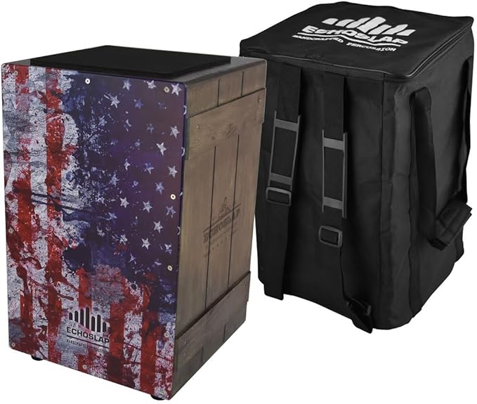 echoslap 复古 cajon - 复古美国国旗,手工制作,siam oak body,加长