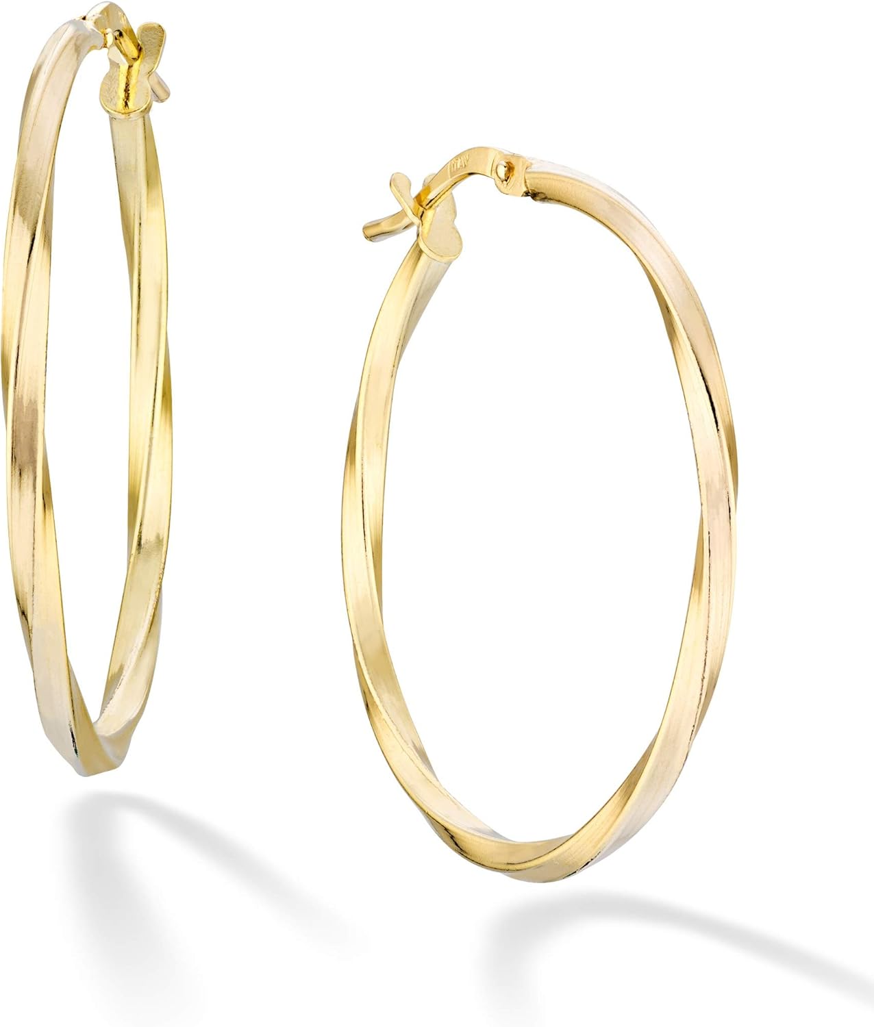 miabella 18k 金纯银意大利 2mm 圆形扭曲环状耳环 女式 15mm,20mm