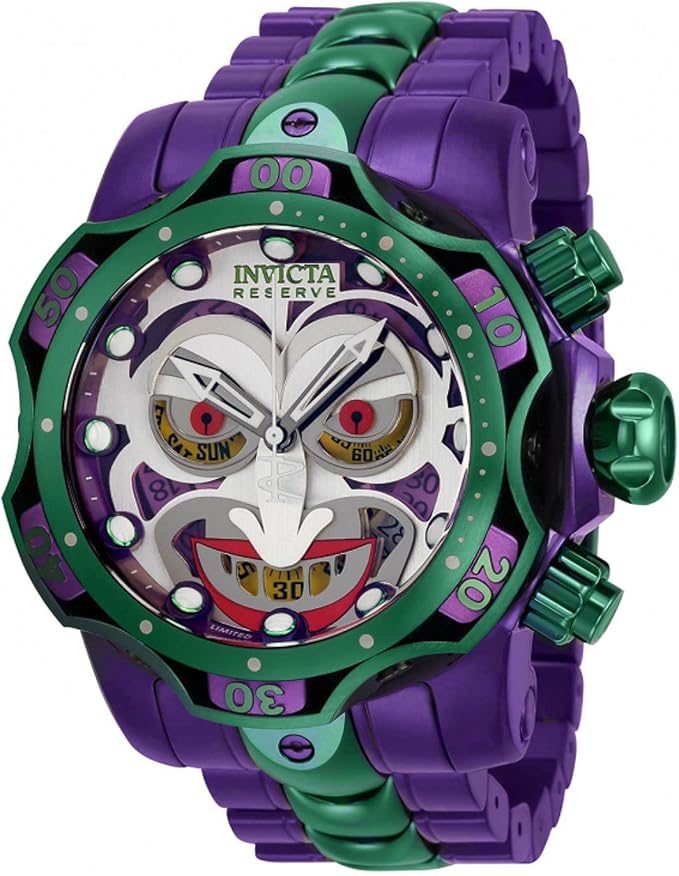 invicta reserve dc comics 男式 52 毫米毒液小丑石英计时手表(35380