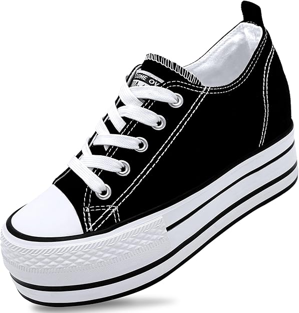 62 cm 高,隐形高跟粗跟防水台高帮运动鞋,适合女士和青少年女孩,系带