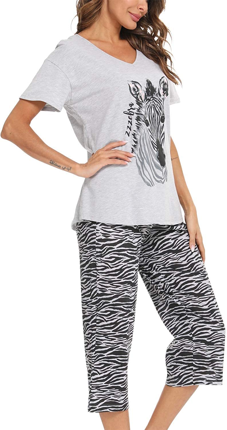 Vamodry Women's pajama Set Cotton short-sleeved top with capri pajama homestays