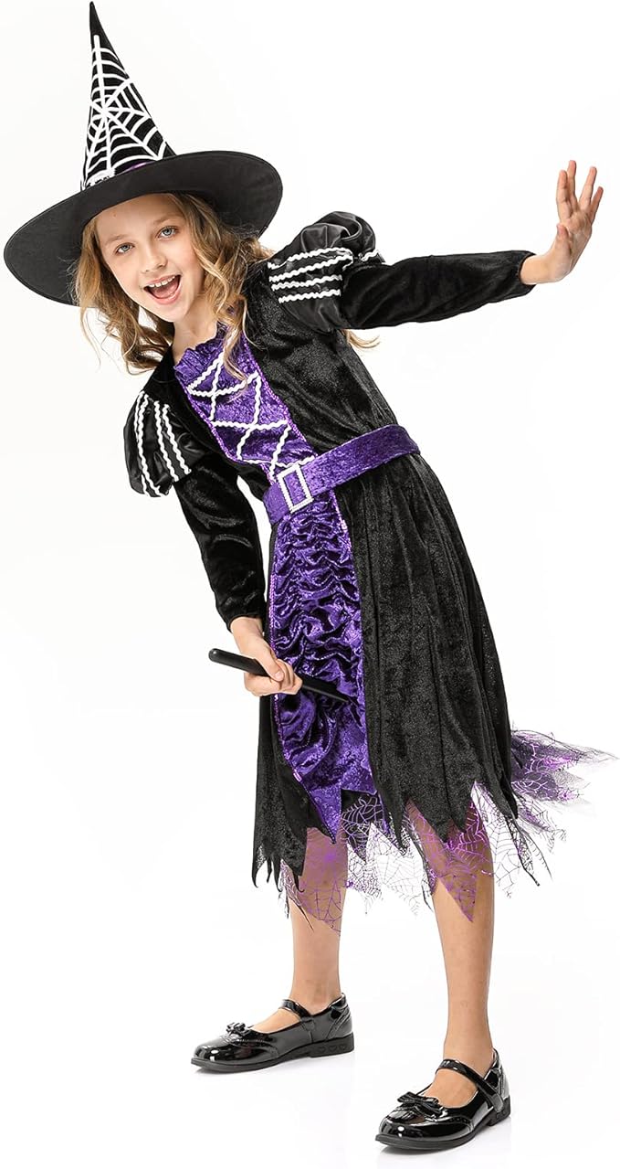 07面料类型: 棉样式: 装扮服万圣节女巫服装套装:女孩豪华女巫礼服