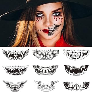 万圣节临时纹身恐怖嘴巴纹身贴纸黑色小丑嘴唇 diy 装饰大嘴假纹身