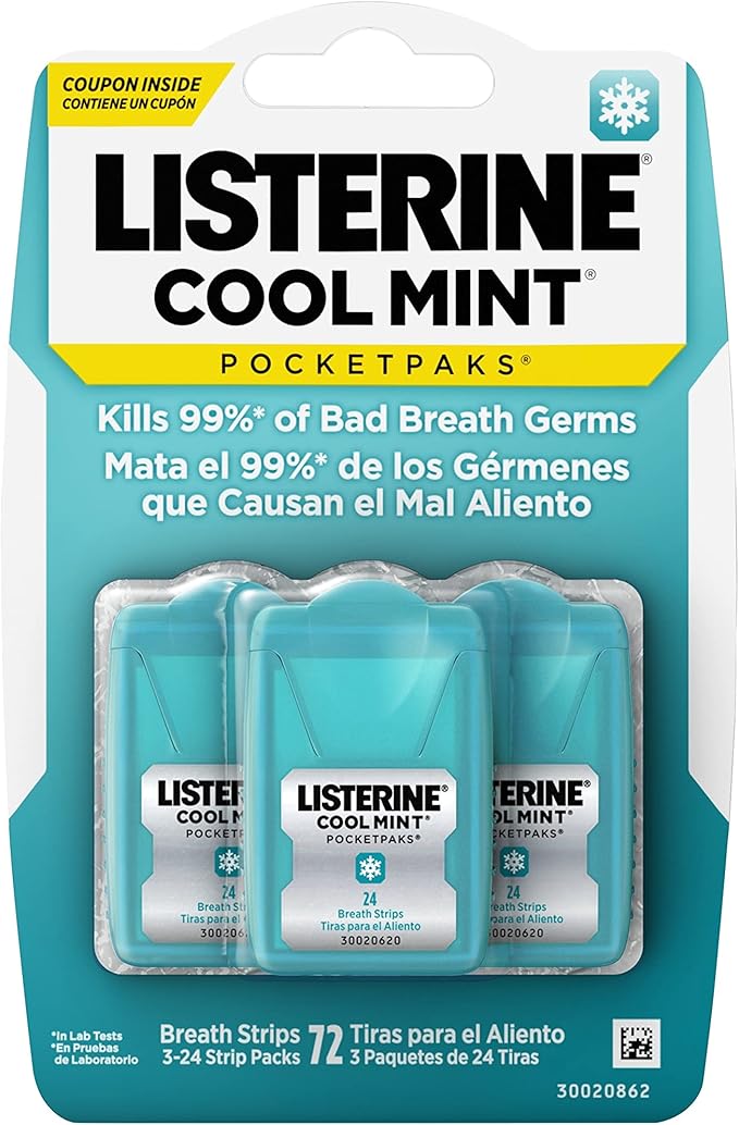 listerine cool mint pocketpaks 呼气吸气条,可解决口气问题,24 条装
