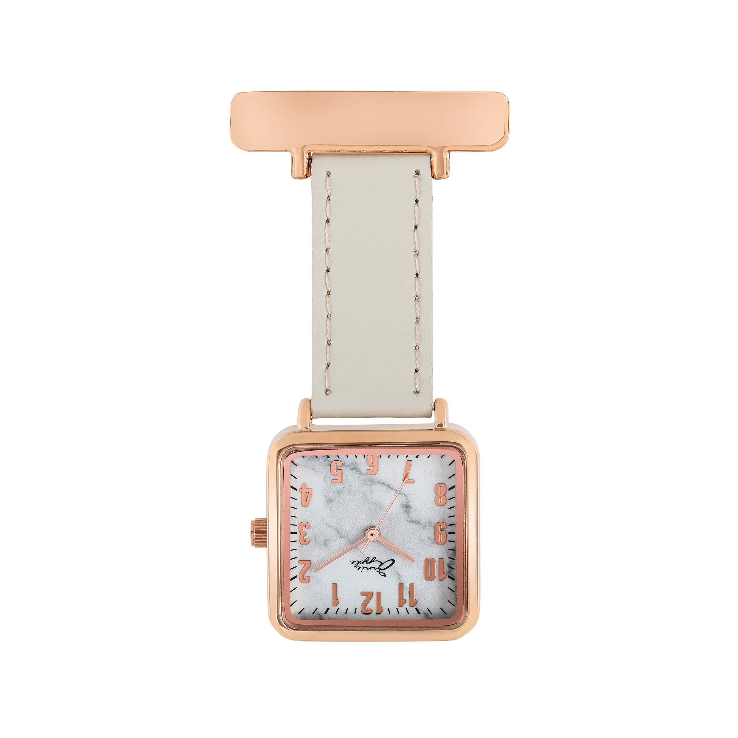 Annie Apple Square Marble/Rose gold/Gray leather * Hairdresser * Designer Pocket buckle Watch
