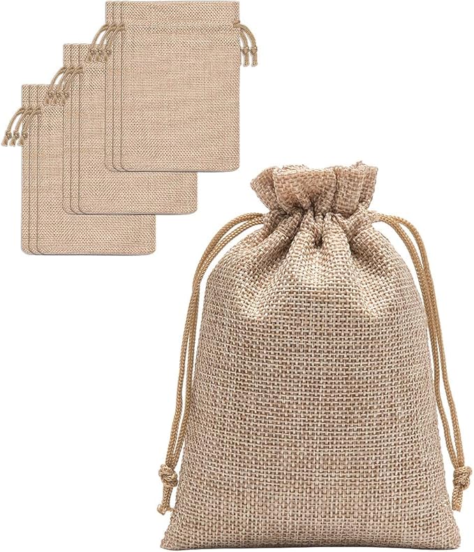 60 件带抽绳粗麻布袋 - 13.3x9.