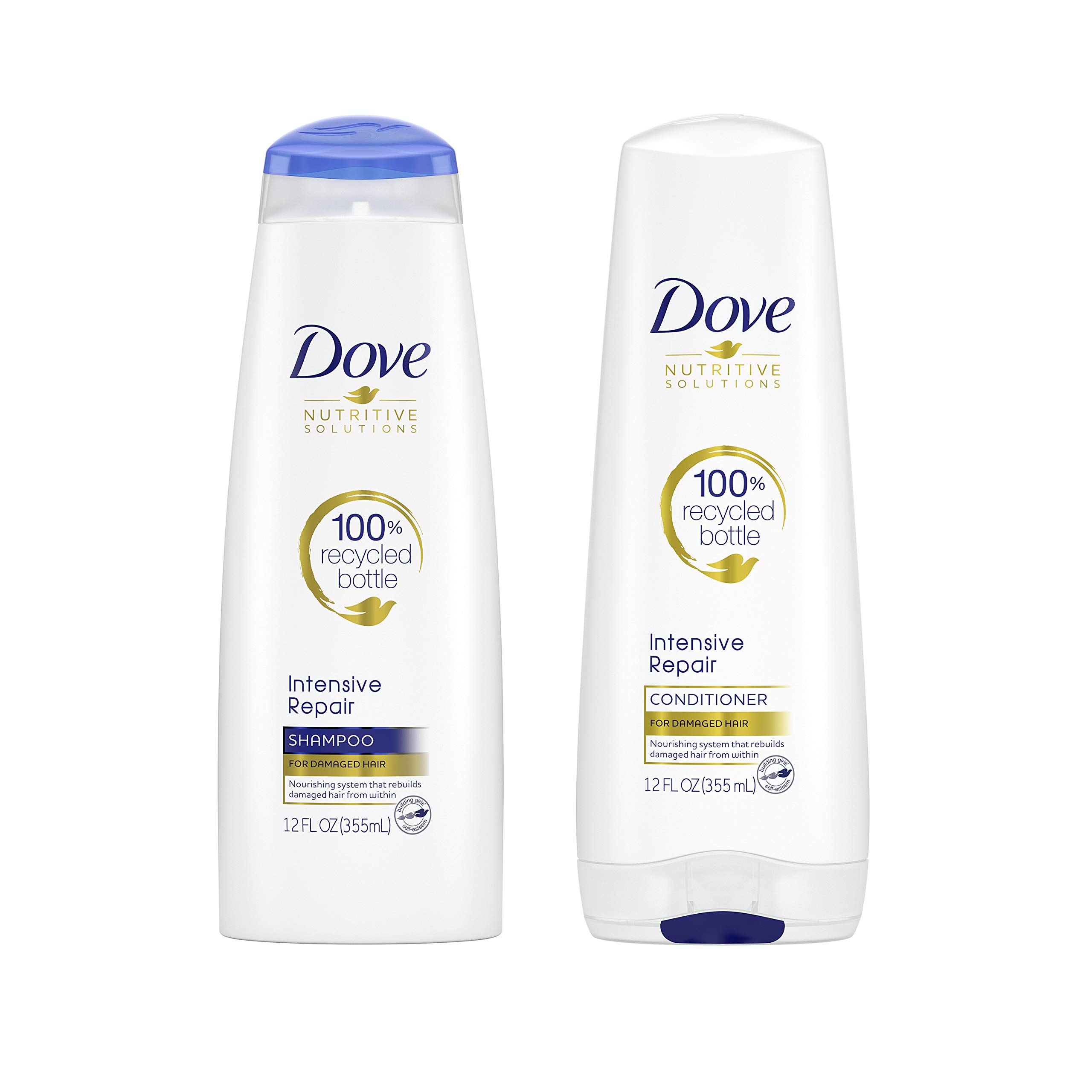 Dove Nutritive Solutions Enhanced Shampoo and Conditioner for damaged *, Intensive Repair dry hair shampoo and deep conditioner with keratin activity 12 oz. (approximately 340.2 g) in 2 packs