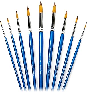 artist 绘画笔 - r - 专业品质黑色笔尖,金尼龙,长手柄,圆形画笔套装