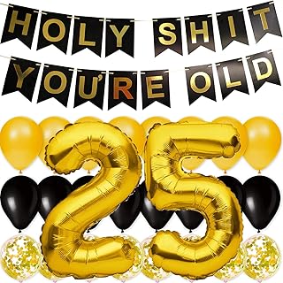 partyforever 25 岁生日装饰金色数字气球套装带您老横幅