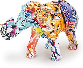 dreamseden 彩色大象雕塑,树脂涂鸦大象艺术雕像现代家居装饰