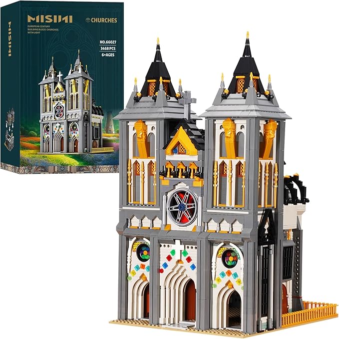 misini 66027 中世纪教堂建筑套装,带 led 灯,创意房屋积木套装,moc