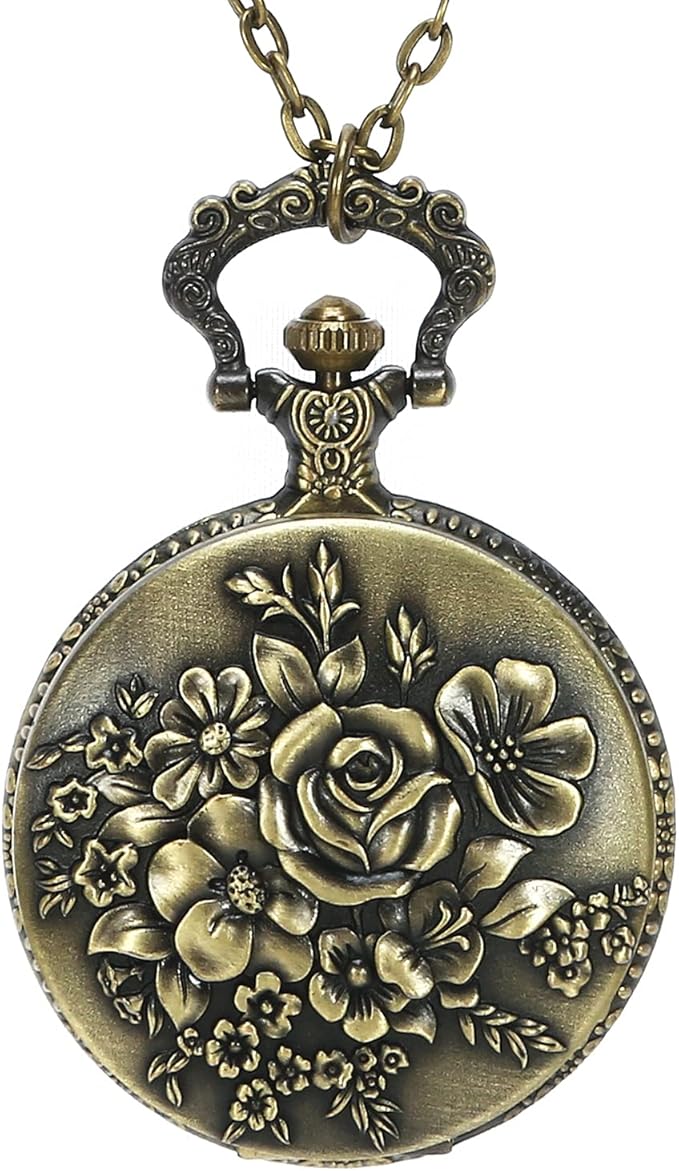 flower series 蒸汽朋克石英怀表挂扣复古半猎人比例怀表女式怀表