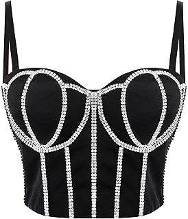 haoohu 水钻紧身胸衣钻石文胸俱乐部装聚拢露脐上衣婚礼派对背心