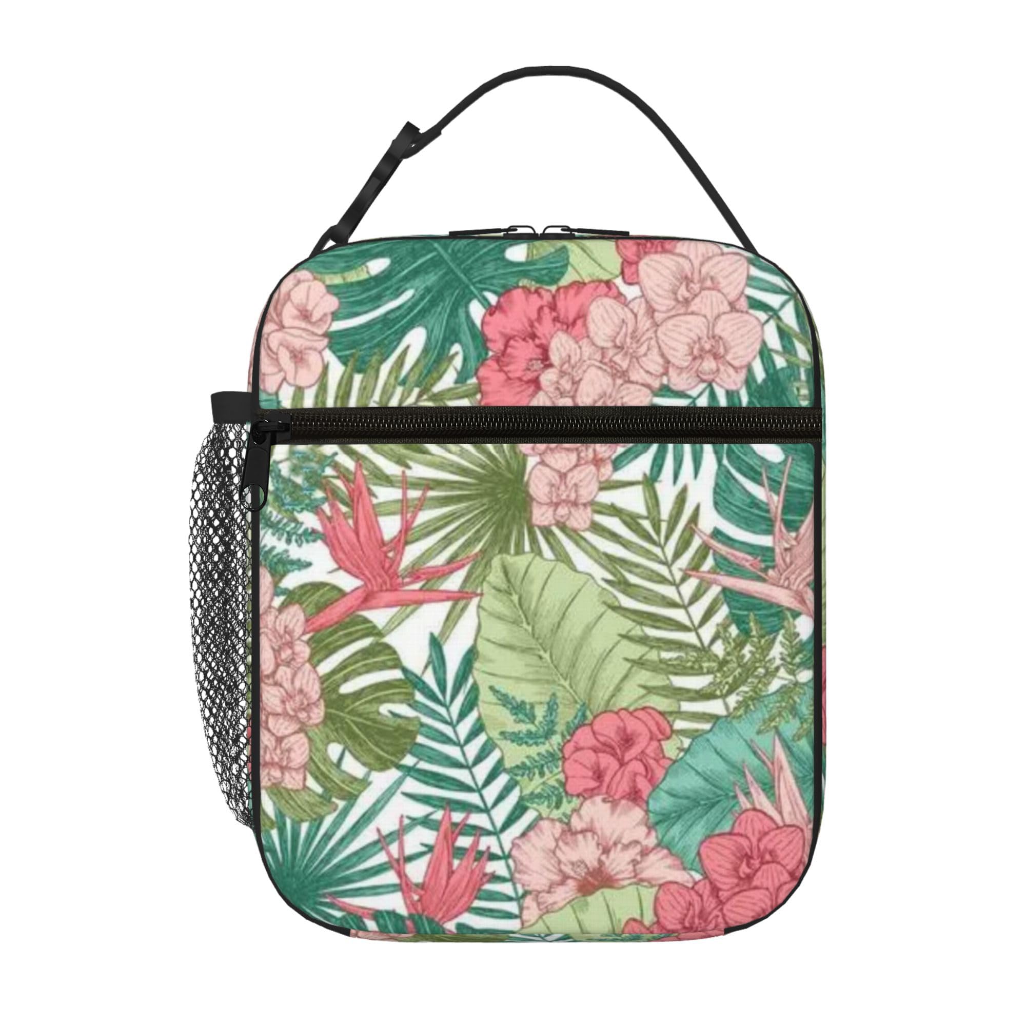 TinZroly reusable insulated lunch bag for men and women, large capacity portable lunch bag for work, picnic and refrigerated insulated travel (Bright Flower)