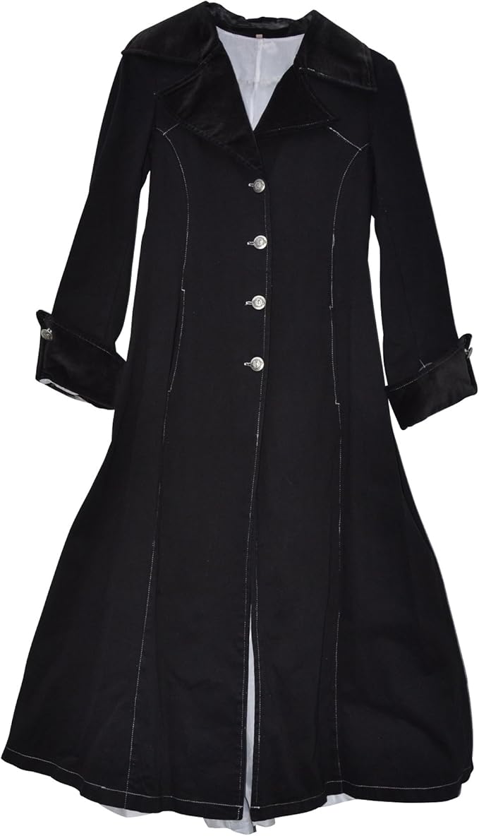 008xs - 女士哥特式蒸汽朋克大衣带天鹅绒镶边和接缝,小腿长度,尺寸