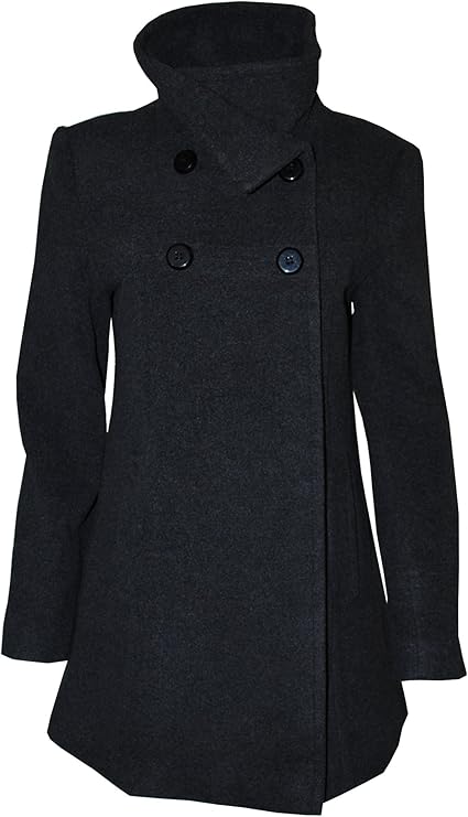 larrylevine女式双排扣娃娃摆大衣炭黑色