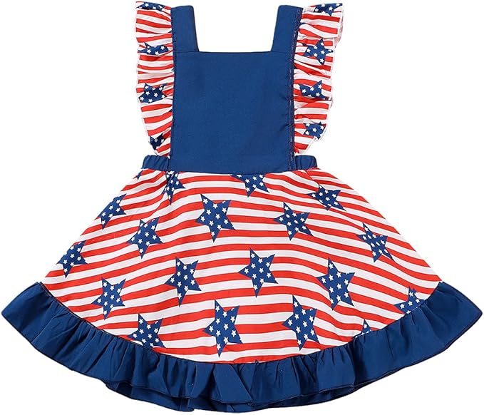 Seven Young 幼儿女婴7 月4 日服装无袖褶皱美国花卉条纹和星星连衣裙独立日露背服装星星连衣裙2t Seven Young 服饰箱包 亚马逊中国
