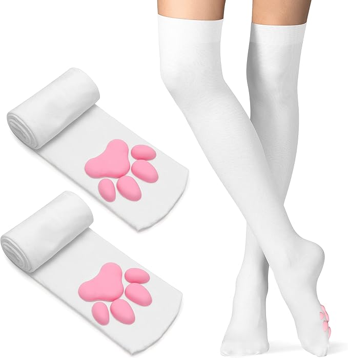 freenfond 猫爪垫袜大腿高筒袜粉色可爱 3d 猫爪长袜女士女孩角色扮演