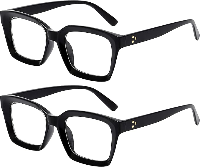 kursan 经典非*眼镜女士男士厚方形镜框眼镜, 2 件装亮黑色, small : 