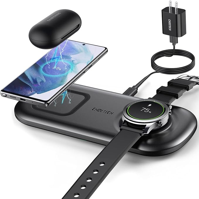 Choetech 无线充电器 2 合1 无线充电板 适用于iphone 12 11 系列 Se Xs Max Xr Xs X 8 8 Plus Galaxy S21 20 Note 10 8 Galaxy Watch Active Gear S3 Sport Buds Airpods 2 Pro 亚马逊中国 手机通讯