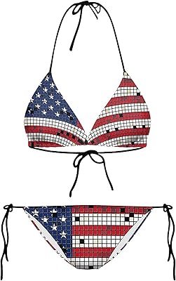 kurop 女式时尚性感美国国旗印花比基尼套装泳衣