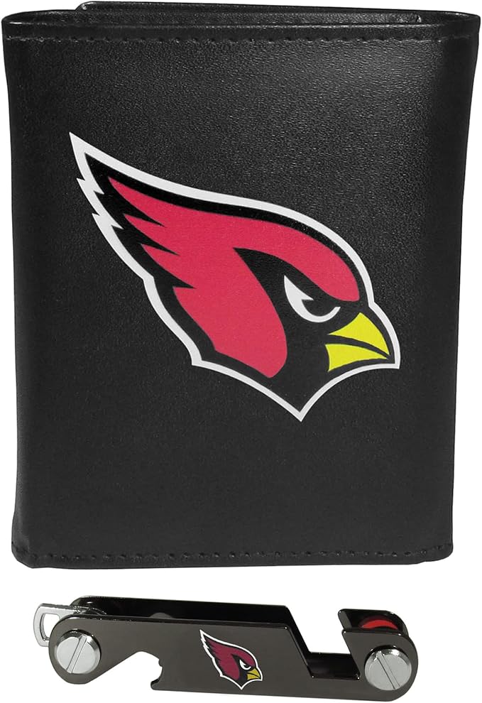 siskiyou sports nfl 亚利桑那红雀队皮革三折钱包和钥匙收纳袋,均码