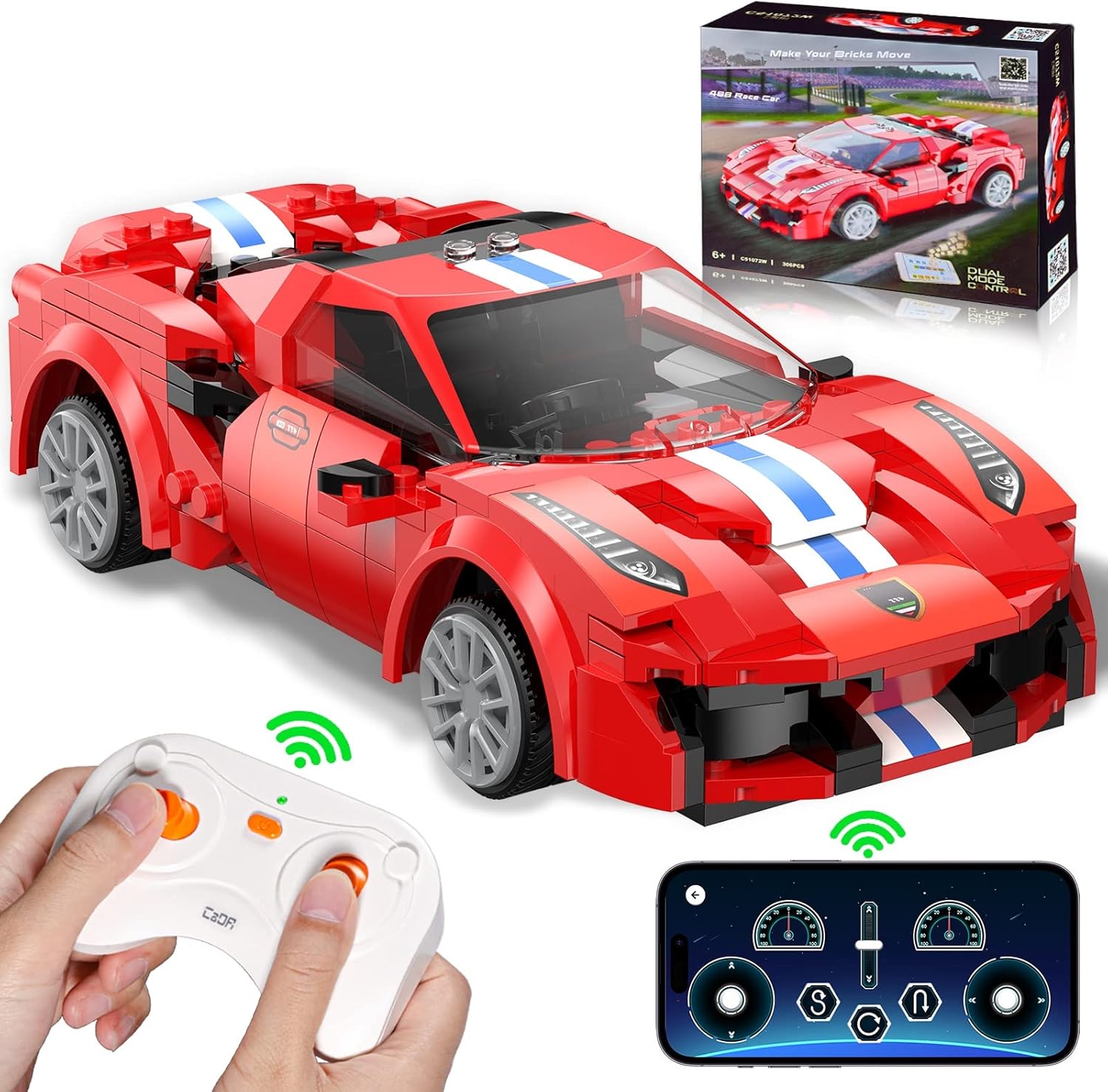 JCC Remote Control Sports Race Car & APP Control Building Blocks Sets, STEM Building Kits, Educational Learning Toys for Boys and Girls, Practical Gifts 6 7 8 9 10 11 12 + Year Old and Adults (419Pcs)