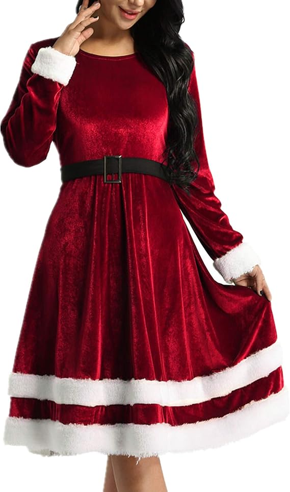 xunzoo 女式圣诞老人夫人服装优雅甜心圣诞花式礼服套装