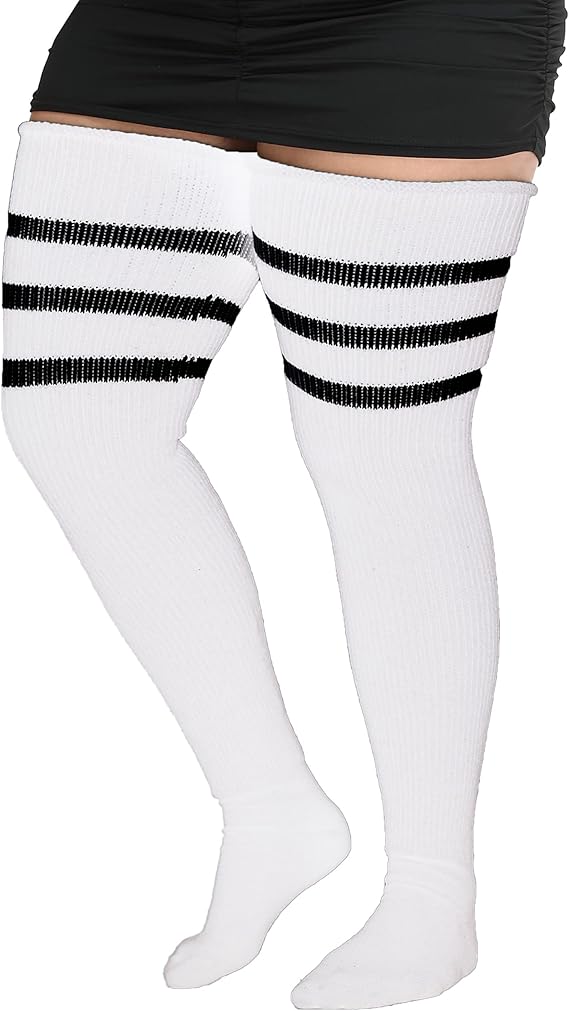 yelaivp 加大码大腿高筒袜超大条纹过膝长袜