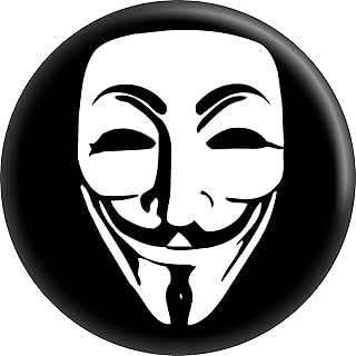 anonymous - guy fawkes 面具徽标,黑白 - 3.18 厘米圆形纽扣