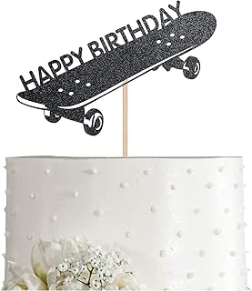 滑板蛋糕装饰,黑色闪光男孩女孩运动生日快乐派对用品装饰