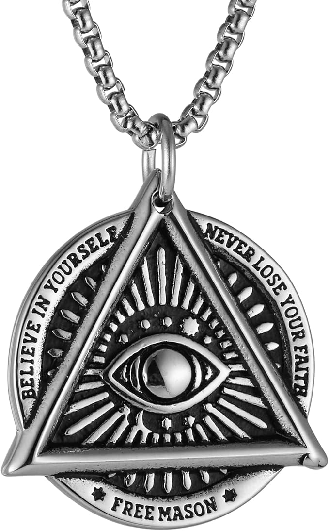 hzman共济会三角全眼男士项链不锈钢普罗维登斯之眼吊坠
