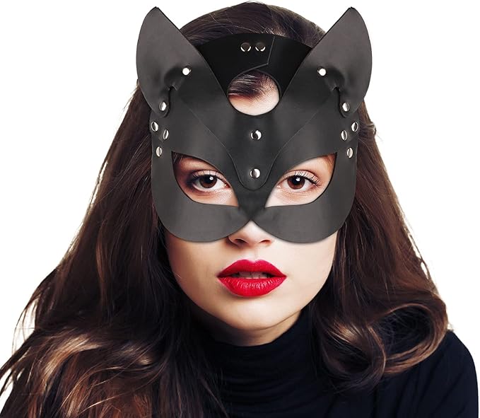 gstuitgo 女式皮革面具猫面具豪华皮革兔子面具化妆舞