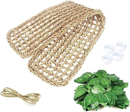 1 件蜥蜴吊床 爬行动躺椅天然海草纤维 适用于蜥蜴 轴承龙 壁虎 阳极 蜥蜴 壁虎和赫米特螃蟹三角形和1 件塑料容器叶黑色rectangular Hammock