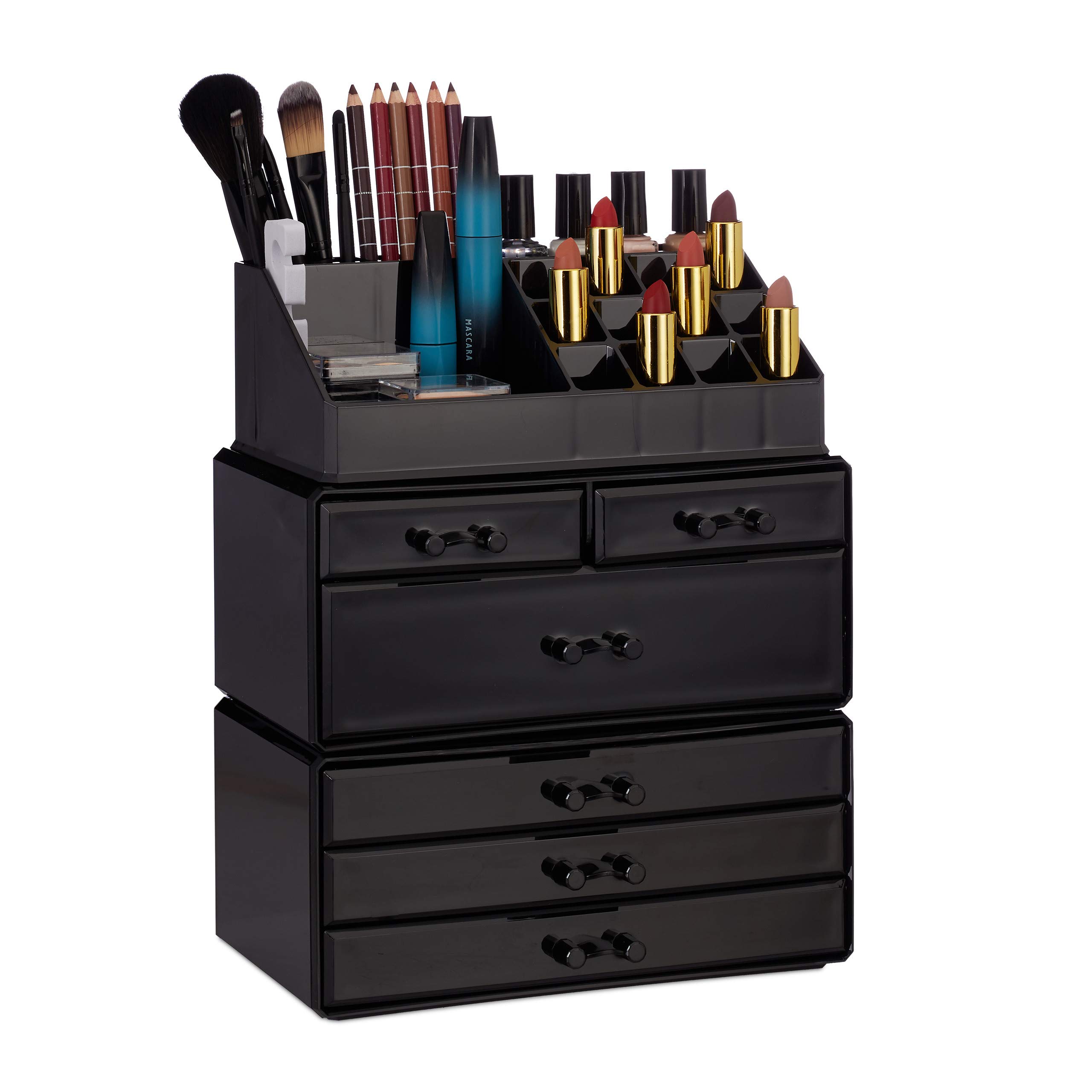Cosmetics storage box with 6 drawers 22 drawers Makeup storage box Large acrylic makeup storage box Black 29 x 23.5 x 14 cm