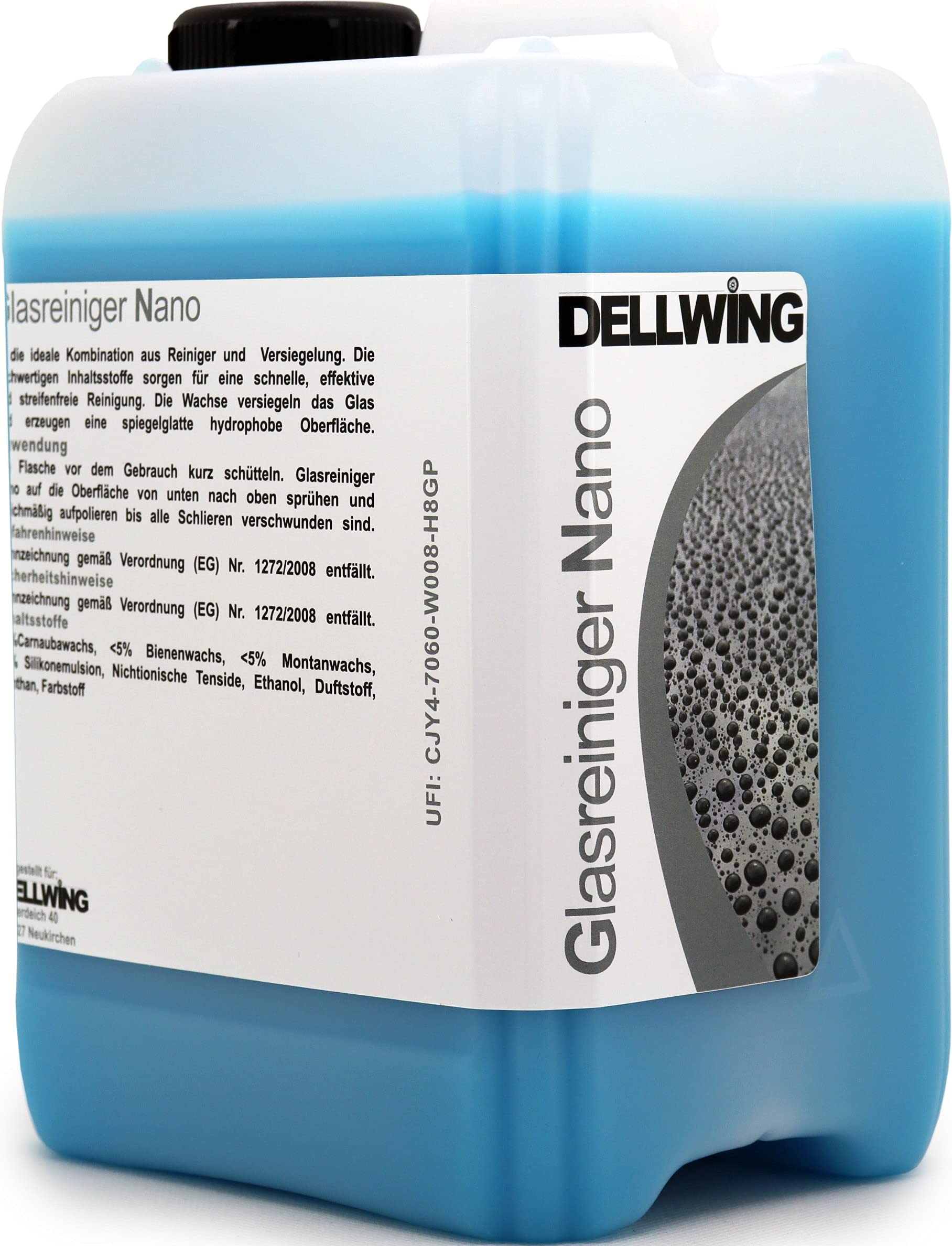 DELLWING Glass Cleaner NANO Surface Cleaner 2.5L - Cleans and seals cars, Windows, panes, mirrors and glass - This glass cleaner cleans quickly, effectively and streaks free