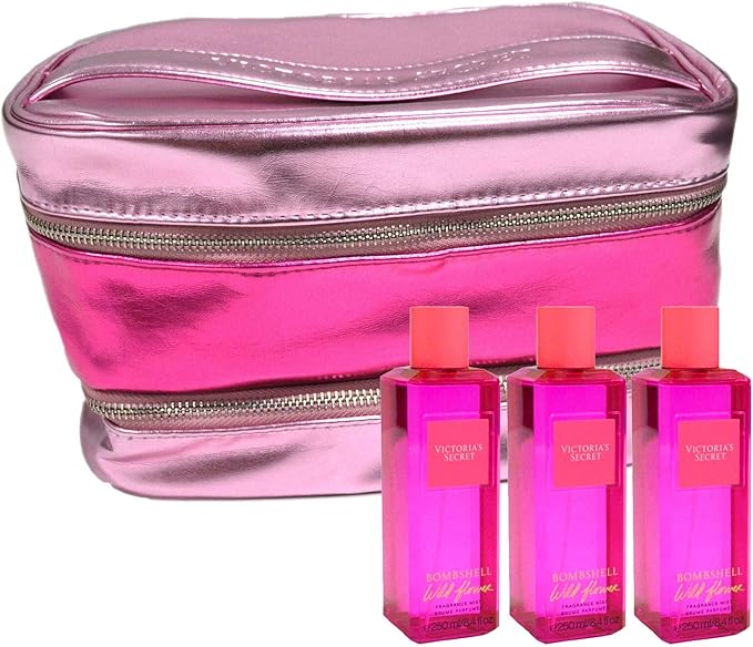 维多利亚的秘密bombshell野花礼品套装喷雾和火车化妆包4件套