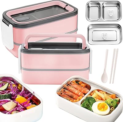 comuster 高级午餐盒,304 不锈钢衬里,2 个隔层,防漏,带手柄,餐具分隔