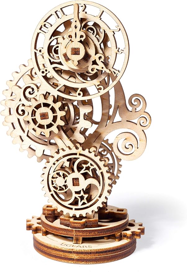蒸汽朋克时钟 ugears 3d 机械模型,自组装手工套装,木制盒学校项目