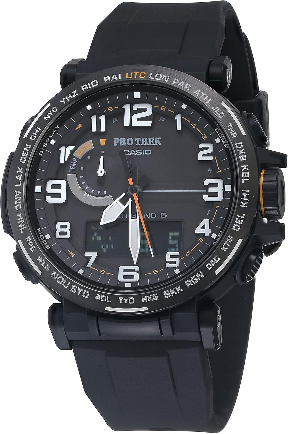 casio 卡西欧 男式 pro trek 不锈钢石英手表树脂表带,黑色,23.