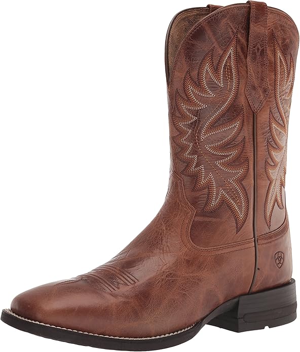 ariat 男式深色品牌皮革性能西部靴宽方形鞋头