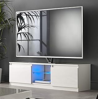 mmt rtv1600 白色电视机柜单元带 led 灯 50 55 65 70 75 英寸 4k