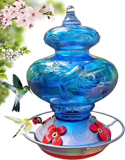 Grateful Gnome 蜂鸟喂食器 手工吹制玻璃 蓝色蜂鸟 免费配件包 亚马逊中国 宠物用品